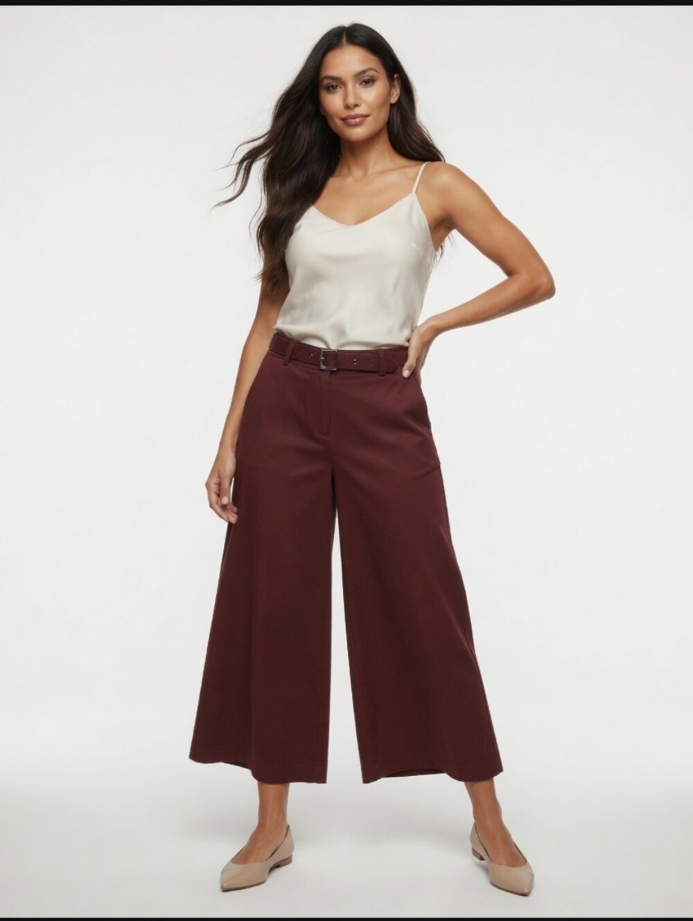 ASOS Wide-Leg Cropped Pants in Burgundy (Size:16)